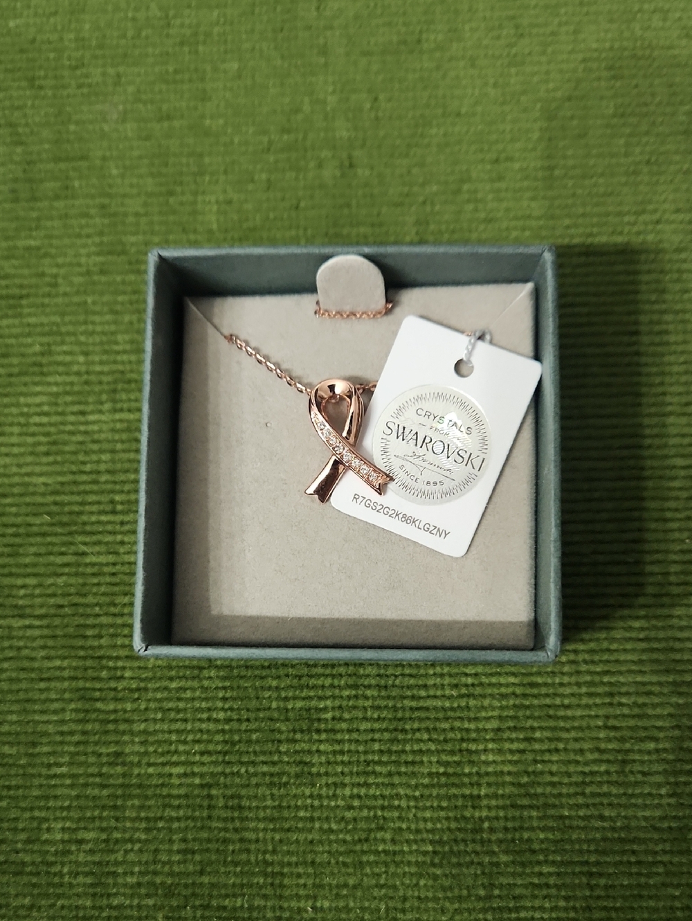 Nic & Syd Swarovski Rose Gold Breast Cancer Ribbon Necklace with Crystals